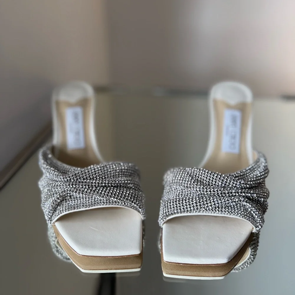 New Jimmy Choo Naria 75MM Crystal Embellished Mules $1,495 37 - Picture 6 of 14